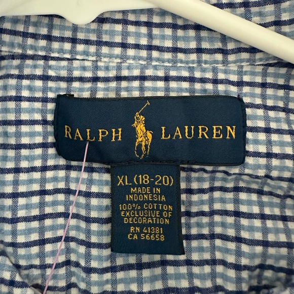Ralph Lauren Shirt Boys XL Blue Gingham Seersucker Short Sleeve Pony Logo - Picture 4 of 4